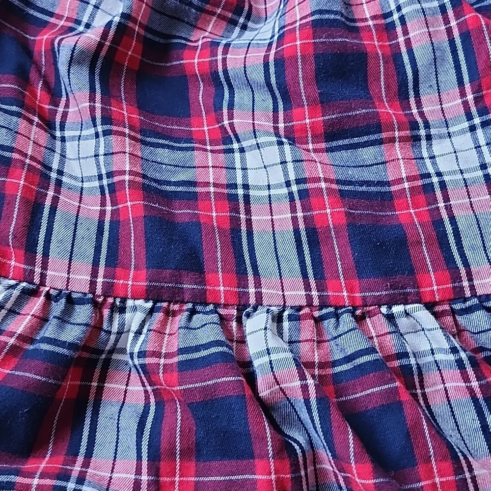 Girls Plaid Twill Tiered Dress - Ruby - Picture 2 of 4